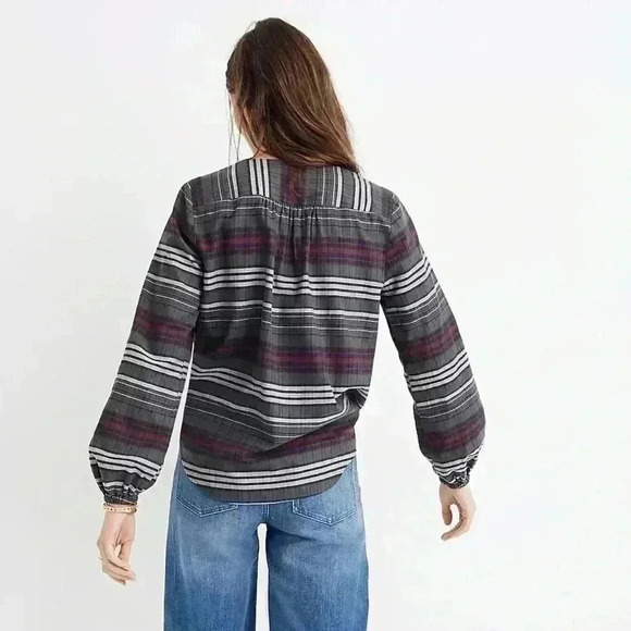 MADEWELL V-Neck Button-Down Shirt in Pineview Plaid | size Large - Picture 3 of 7